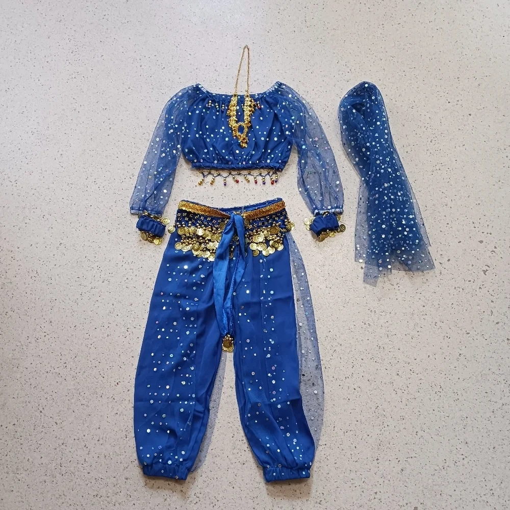 Astage Kids Girls Indian Belly‎ Dance Costume Sequins Coin Tassel Sz S (3/5)